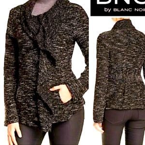 BNCI by Blanc Noir Red Tweed Knit Ruffle Zip Jacket New